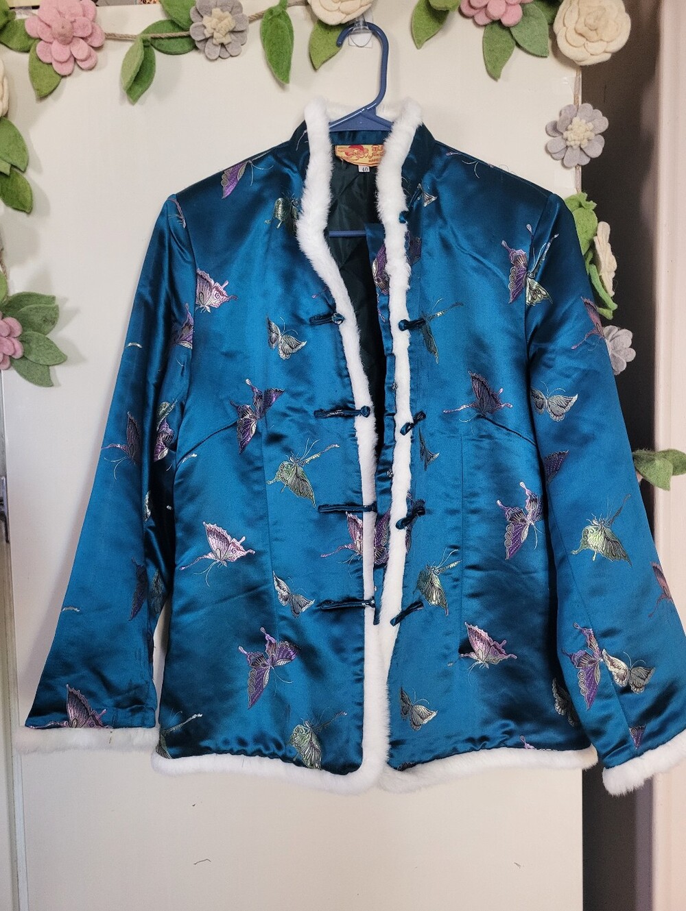 Vintage Teal Embroidered Butterfly Jacket